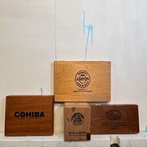 Vintage Wooden Cigar Boxes Set of 4 Ashton Cohiba Bucanero Padron Empty Display